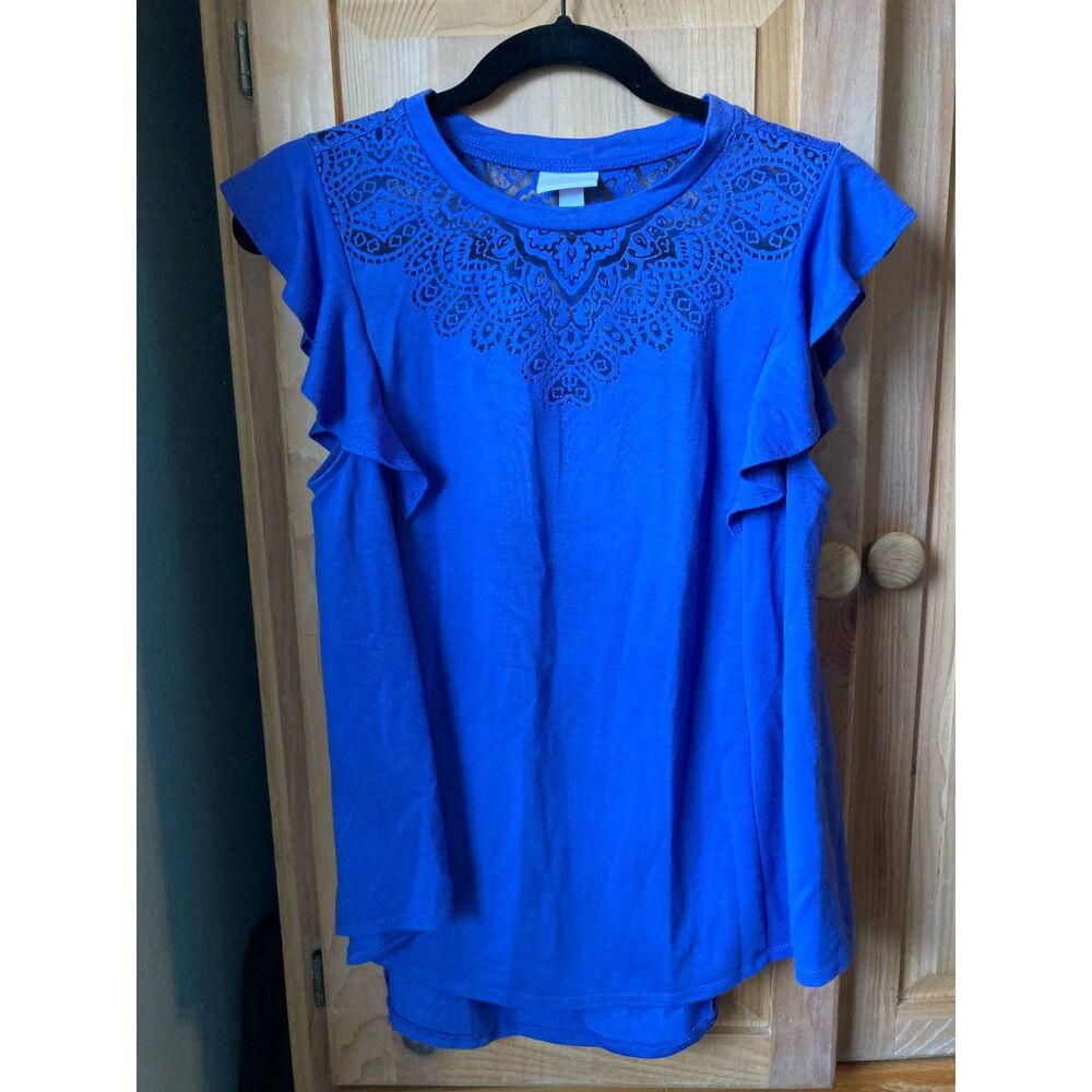 Isabel Maternity | Periwinkle Lace Flutter Maternity Top | Small